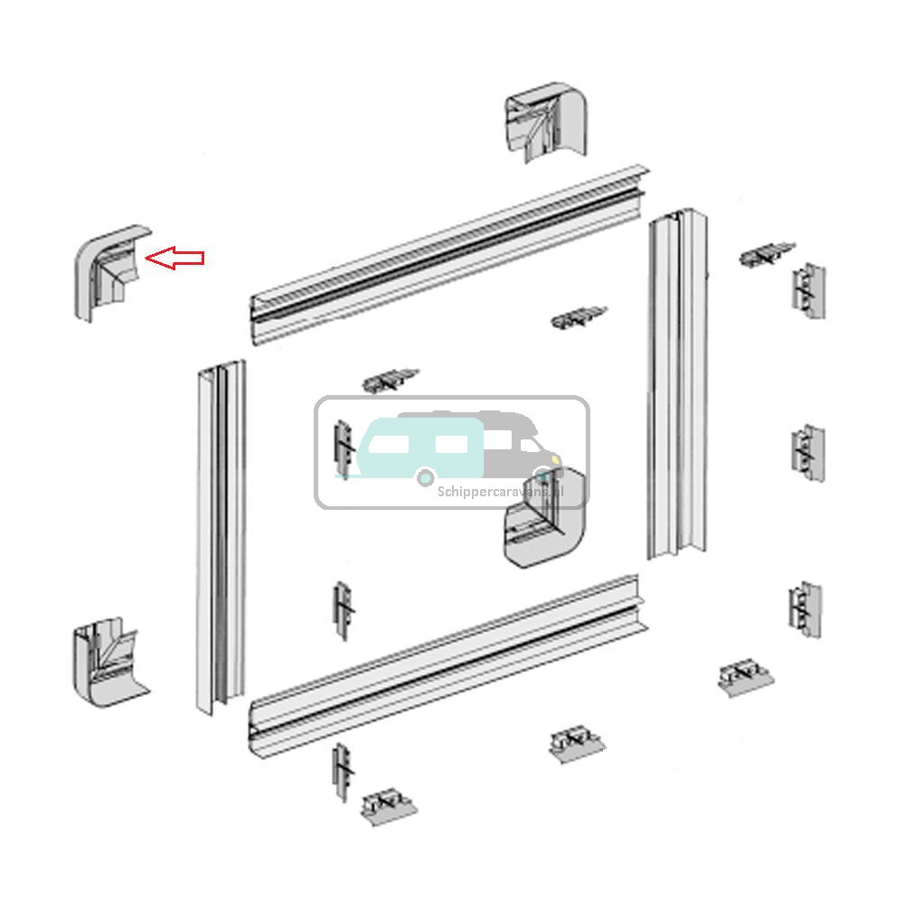 Dometic S4.6 Raam Hoekbevestiging Binnenkader Wanddikte 3cm