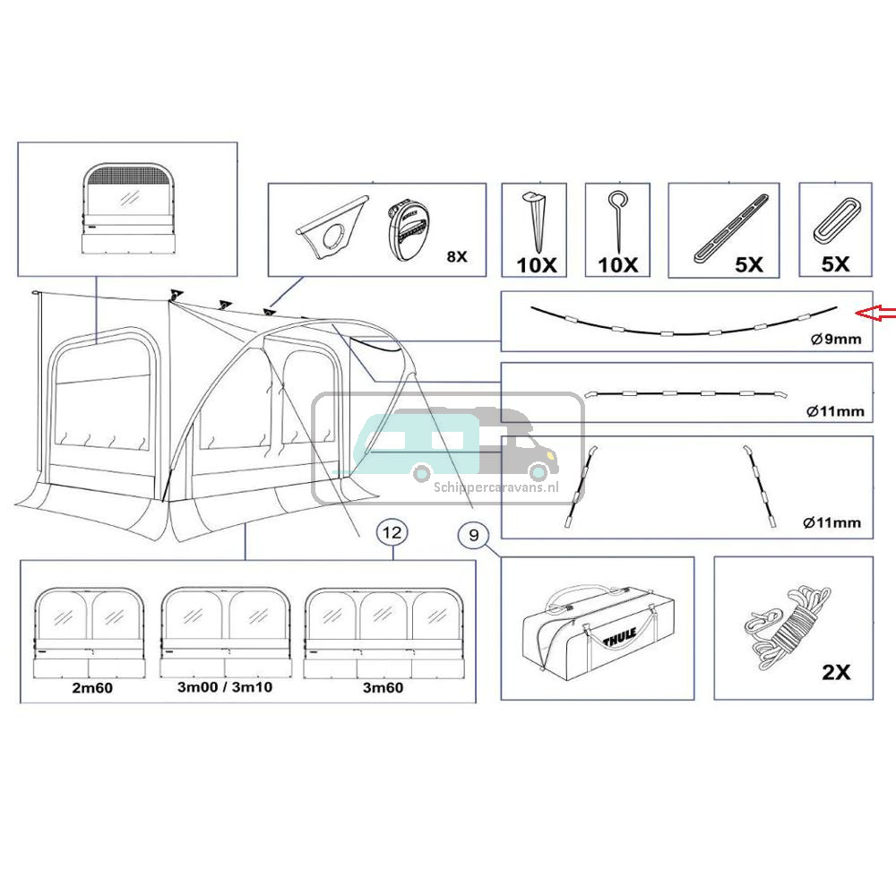 Thule Quickfit Tentstok ø 9mm 3.60 meter M/L/XL