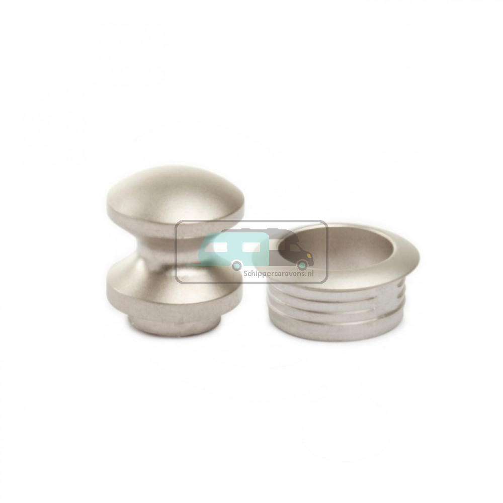 Mini Knop+Ring Pushlock Zilver Mat 2st.