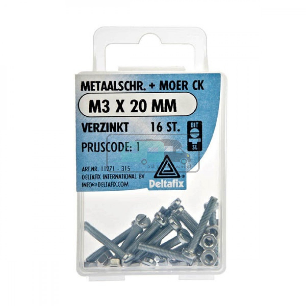 Deltafix Metaalschroef + Moer CK Verzinkt CK M3x20mm 16st 