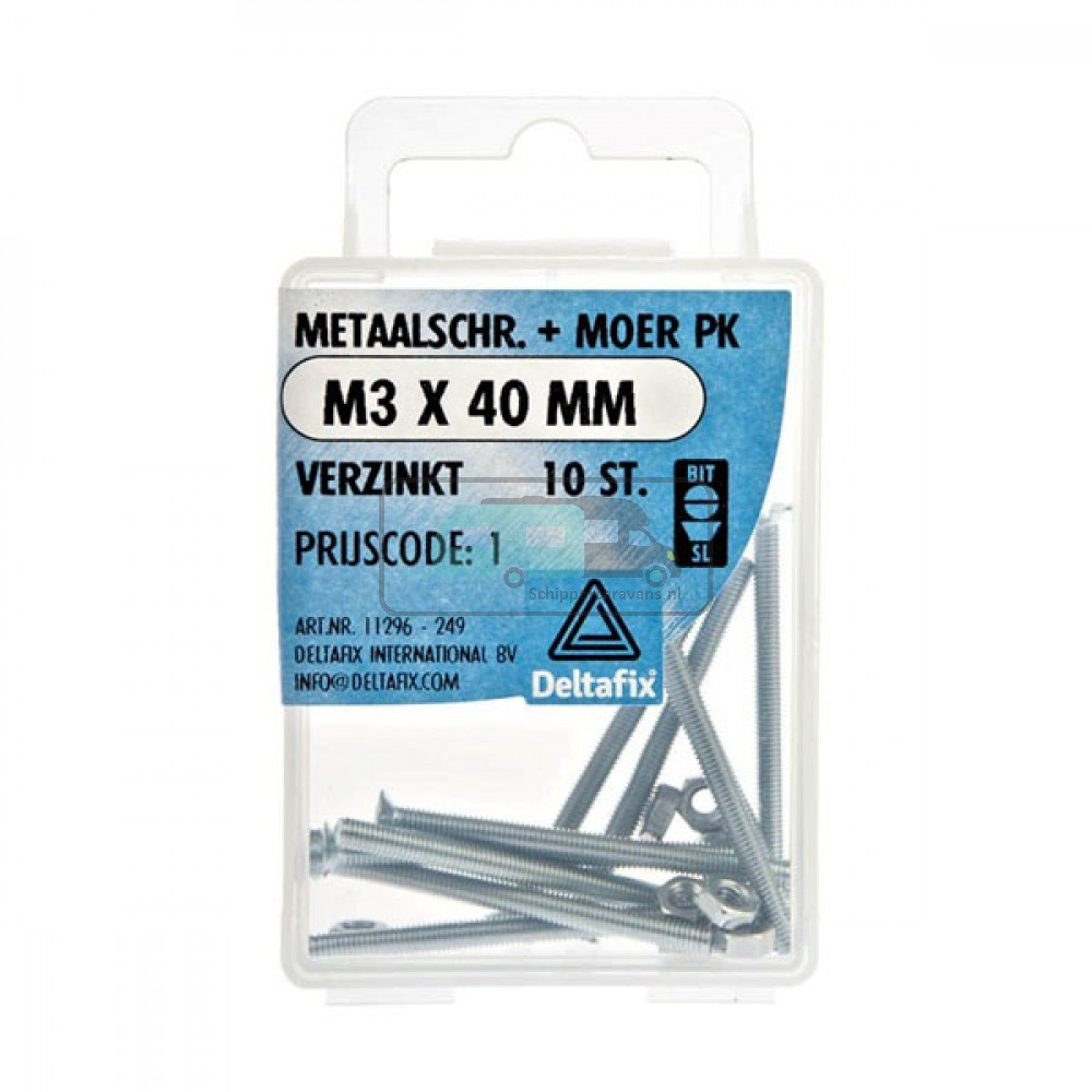 Deltafix Metaalschroef + Moer PK Verzinkt M3x40mm 10st