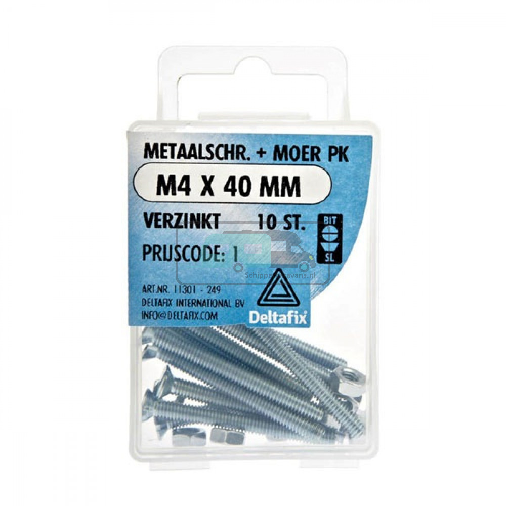 Deltafix Metaalschroef + Moer PK Verzinkt M4x40mm 10st