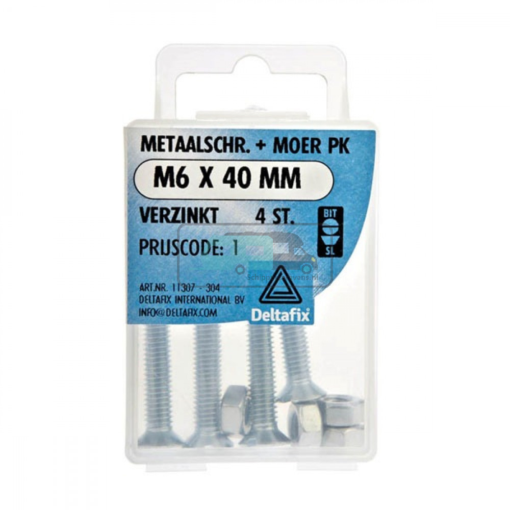 Deltafix Metaalschroef + Moer PK Verzinkt M6x40mm 4st