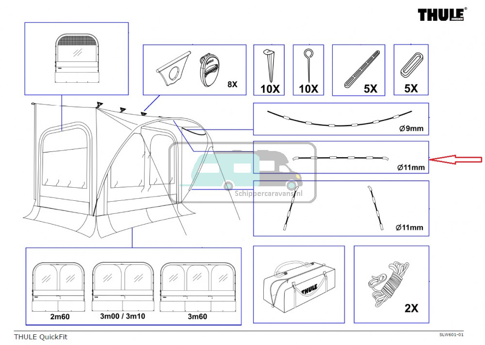 Thule Quickfit 360 L/XL Tentstok Boven 11mm 