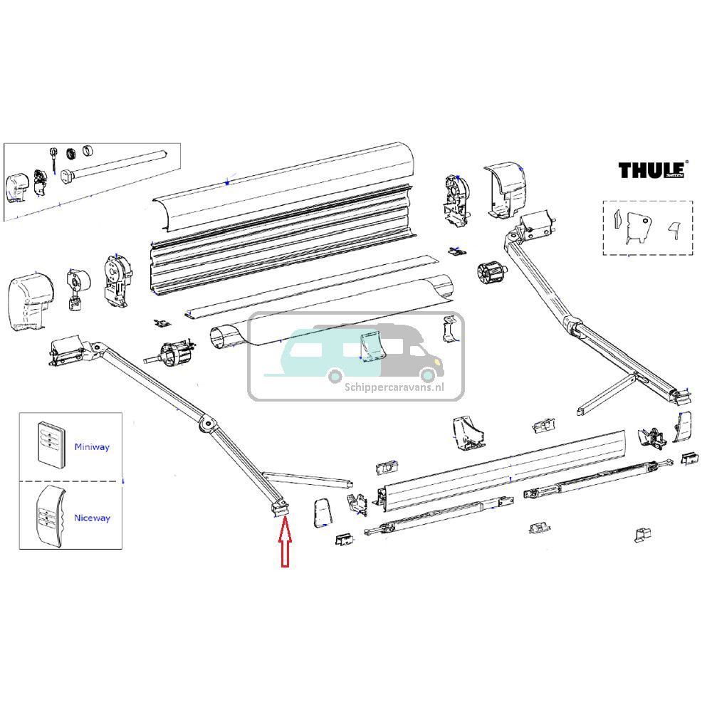 Thule 8000/ 9200 Eindstuk knikarm Leadrail links en rechts