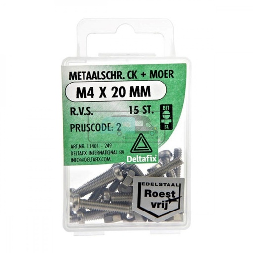 [OCS_2501427] Deltafix Metaalschroef + Moer CK RVS CK M4x20mm 15st