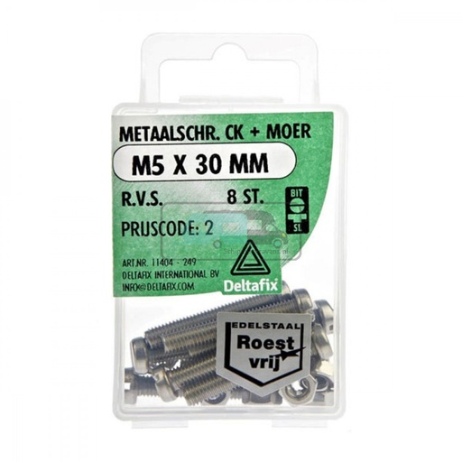 [OCS_2501433] Deltafix Metaalschroef + Moer CK RVS CK M5x30mm 8st
