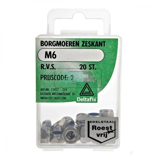 [OCS_2501451] Deltafix Borgmoer Zeskant RVS M6 20st