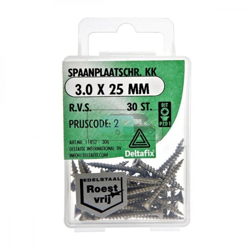 [OCS_2501478] Deltafix Spaanplaatschroef KK RVS 3.0x25mm Set 30st