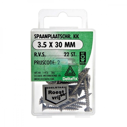 [OCS_2501481] Deltafix Spaanplaatschroef KK RVS 3.5x30mm Set 22st