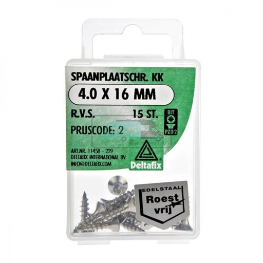 [OCS_2501484] Deltafix Spaanplaatschroef KK RVS 4.0x16mm Set 15st