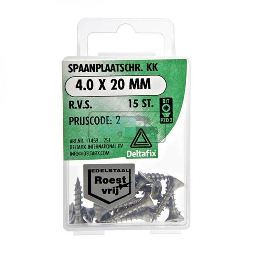 [OCS_2501487] Deltafix Spaanplaatschroef KK RVS 4.0x20mm Set 15st 