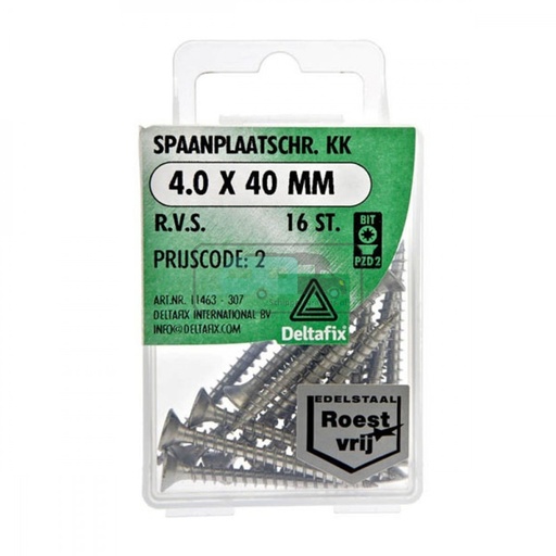 [OCS_2501496] Deltafix Spaanplaatschroef KK RVS 4.0x40mm Set 16st