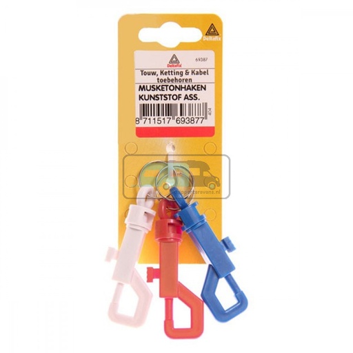 [OCS_2501745] Deltafix Musketonhaak Kunststof Rood,Wit en Blauw Set 3st