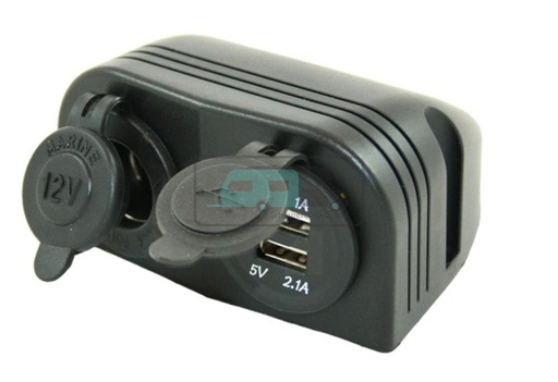 [OCS_1144224B] Power Line Contactdoos 12V + 2x USB Lader Opbouw Zwart