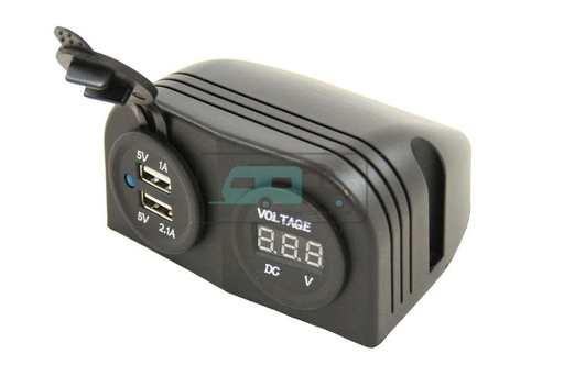 [OCS_1144226B] Power Line Voltmeter + 2x USB Lader Opbouw Zwart