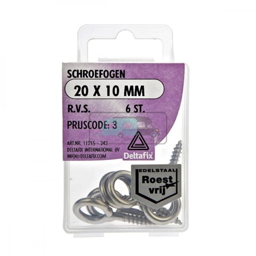 [OCS_2501280] Deltafix Schroefoog RVS 20x10mm Set 5st