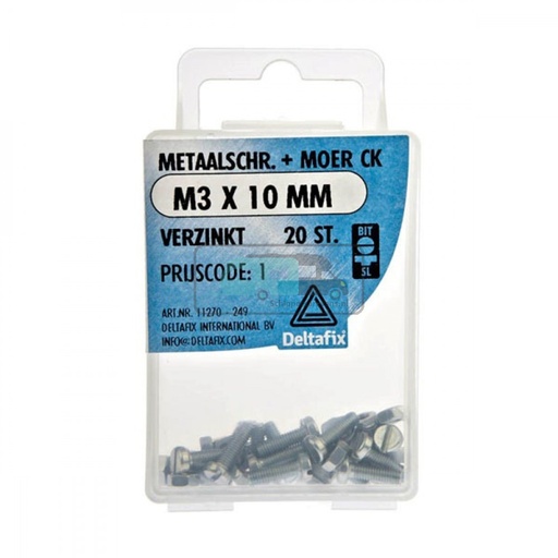 [OCS_2501301] Deltafix Metaalschroef + Moer CK Verzinkt CK M3x10mm 20st