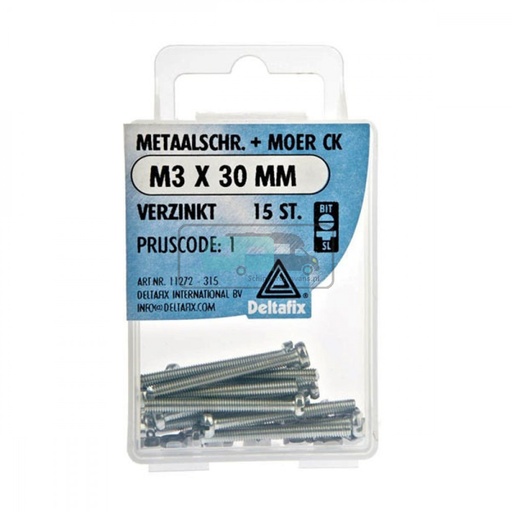 [OCS_2501307] Deltafix Metaalschroef + Moer CK Verzinkt CK M3x30mm 15st