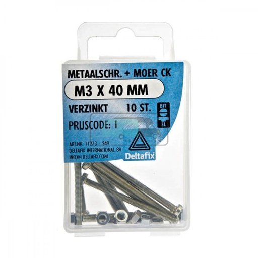 [OCS_2501310] Deltafix Metaalschroef + Moer CK Verzinkt CK M3x40mm 10st