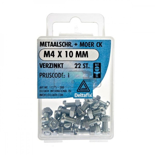 [OCS_2501313] Deltafix Metaalschroef + Moer CK Verzinkt CK M4x10mm 22st