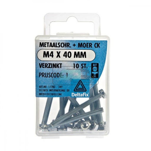 [OCS_2501322] Deltafix Metaalschroef + Moer CK Verzinkt CK M4x40mm 10st