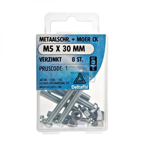 [OCS_2501325] Deltafix Metaalschroef + Moer CK Verzinkt CK M5x30mm 8st