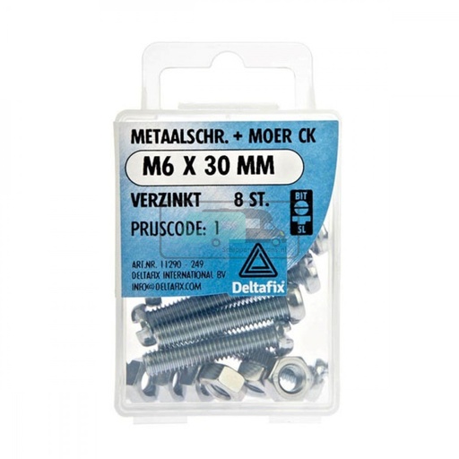 [OCS_2501331] Deltafix Metaalschroef + Moer CK Verzinkt CK M6x30mm 8st