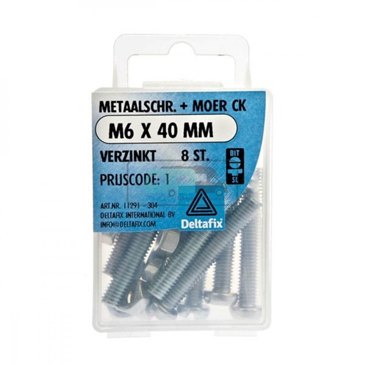 [OCS_2501334] Deltafix Metaalschroef + Moer CK Verzinkt CK M6x40mm 8st
