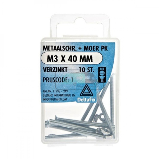 [OCS_2501343] Deltafix Metaalschroef + Moer PK Verzinkt M3x40mm 10st