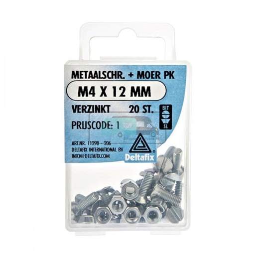 [OCS_2501346] Deltafix Metaalschroef + Moer PK Verzinkt M4x12mm 20st