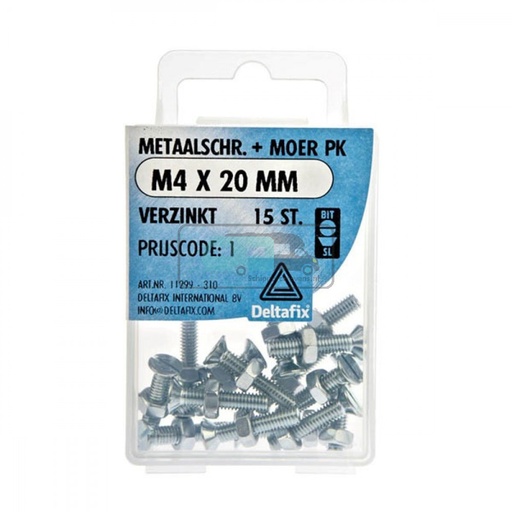 [OCS_2501349] Deltafix Metaalschroef + Moer PK Verzinkt M4x20mm 15st