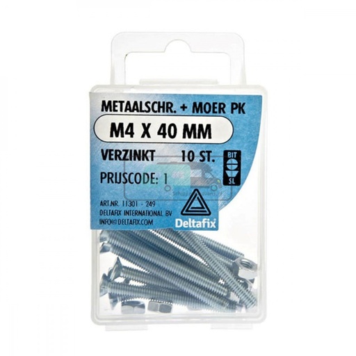 [OCS_2501355] Deltafix Metaalschroef + Moer PK Verzinkt M4x40mm 10st