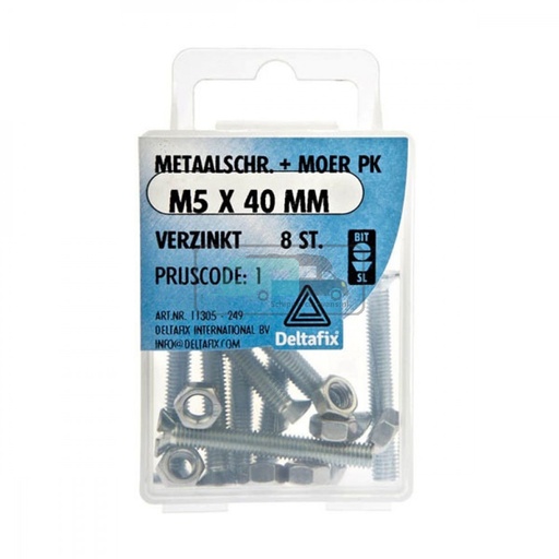 [OCS_2501361] Deltafix Metaalschroef + Moer PK Verzinkt M5x40mm 8st