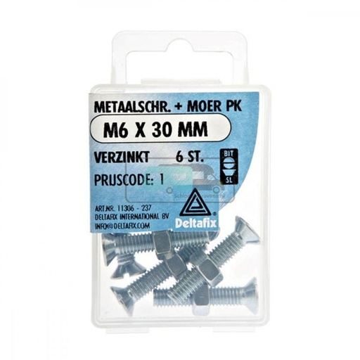 [OCS_2501364] Deltafix Metaalschroef + Moer PK Verzinkt M6x30mm 6st