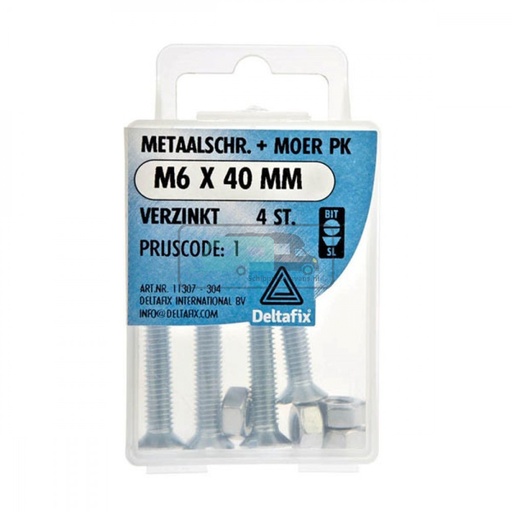 [OCS_2501367] Deltafix Metaalschroef + Moer PK Verzinkt M6x40mm 4st