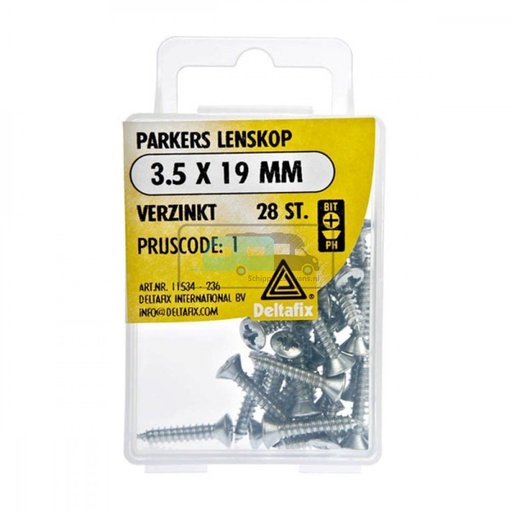 [OCS_2501580] Deltafix Parkers Lenskop Verzinkt 3.5x19mm 28st