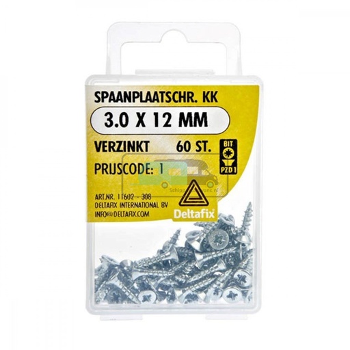 [OCS_2501643] Deltafix Spaanplaatschroef KK 3.0x12mm Set 60st