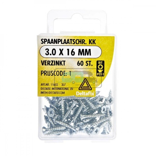[OCS_2501646] Deltafix Spaanplaatschroef KK 3.0x16mm Set 60st 