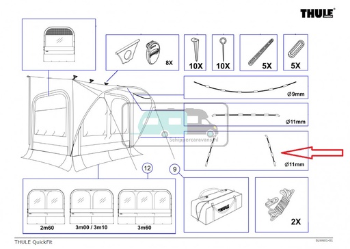 [OCS_2612323] Thule Quickfit Tentstokken 183cm 11cm doorsnede